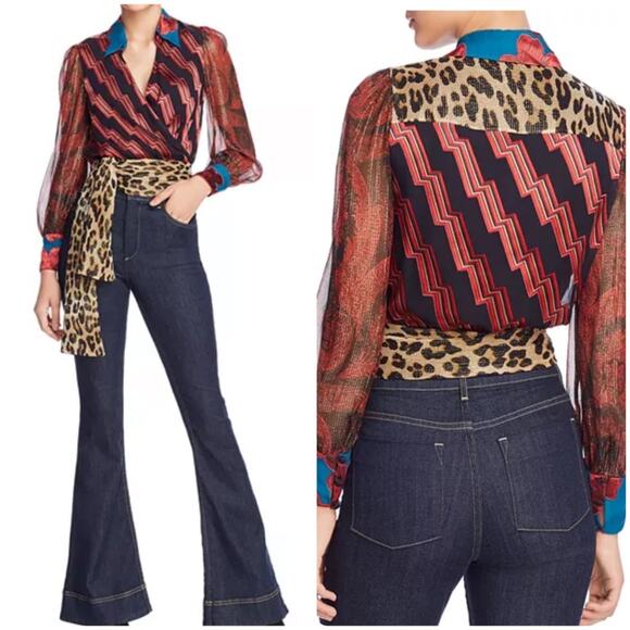 Alice + Olivia Tops - Alice + Olivia Multi-Color Mixed Print Wrap Blouse
